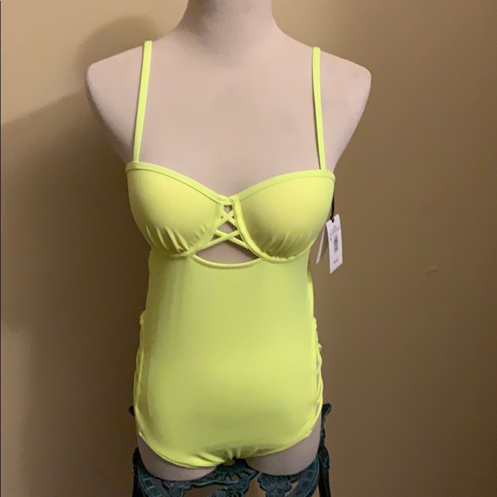 New neon yellow one piece swim suit